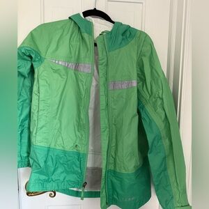 Green LL Bean kids rain jacket.